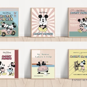 Stampabile Topolino e Minnie Vintagee Magazine Wall Art Minnie, Nursery Wall Art, Set colorato di Topolino da 6