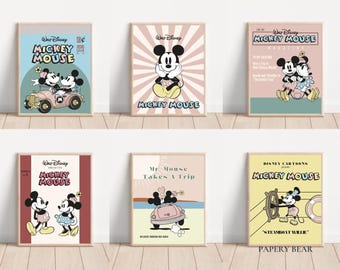 Vintage-Magazindruckset mit Mickey und Minnie, Wanddeko fürs Kinderzimmer (Digitaler Download)