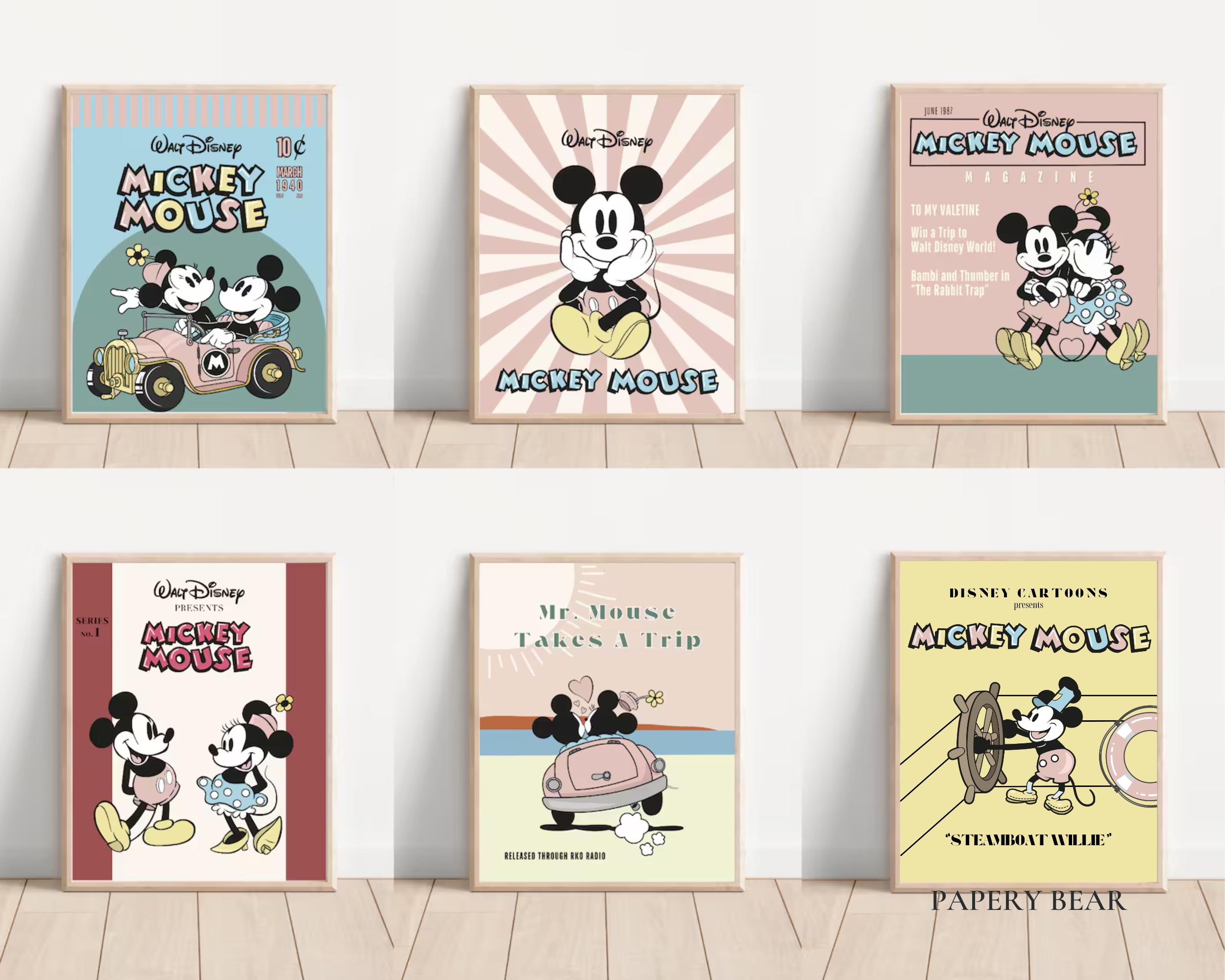 Vintage Mickey and Minnie Magazine Print Set, Nursery Wall Art