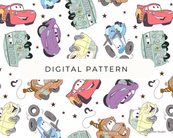 Cartoon Cars Digital Paper, Seamless Pattern (PNG, PDF)