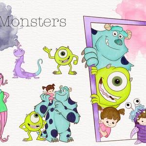 Aquarelle Monsters Inc PNG Clipart Bundle, Sully aquarelle, Boo, Illustration de Mike, usage Commercial