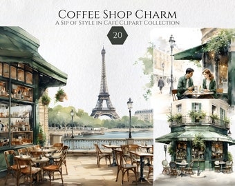 Watercolor Paris Coffee Shop Clipart PNG, Cute Paris Scenes PNG,  Coffee shop, French bakery, Eiffel Tower, Scrapbook Sticker Commercial Use