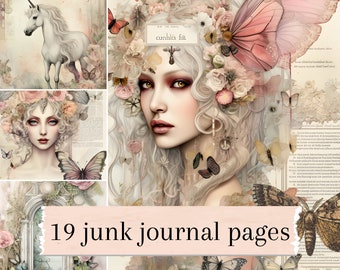 Fairy Forest Junk Journal Pagina's, Digitale Junk Journal Pagina's, Fantasy Forest Collage Afdrukbaar, Unicorns Forest Digitale Downloadbare Journal