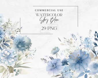 Blue Floral Wildflower Clipart, Watercolor Floral Clipart, Blue Flower Bouquets  Arrangments Clipart 29 Transparent Png Commercial Botanical