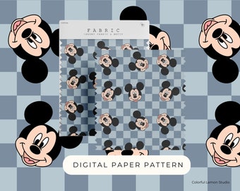 Mouse Digital Paper Pattern, Mouse Blue Check Seamless Pattern, Digital Paper, Mouse PNG, Patterned Paper Scrapbooking Commercial Use