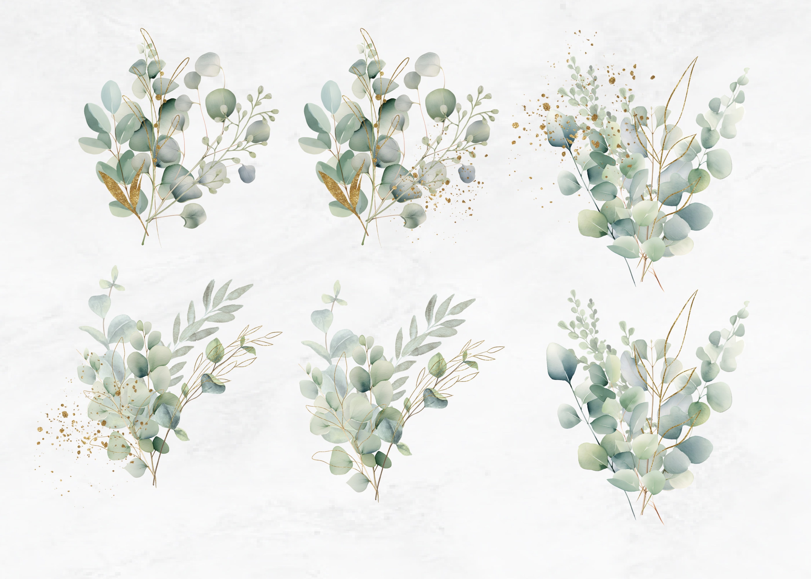 Watercolor Eucalyptus Greenery Clipart PNG 19 Greenery Gold - Etsy