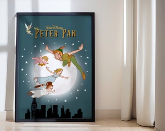 Peter Pan Nursery Wall Art, Hand Drawn Neverland Poster (Digital Download)