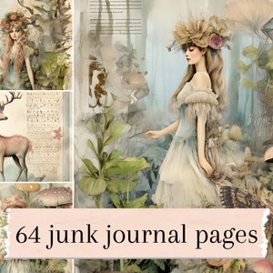 Fairy Forest Junk Journal Pages, Vintage Junk Journal Pages, Fantasy Forest Collage Printable, Unicorns Forest Digital Downloadable Journal