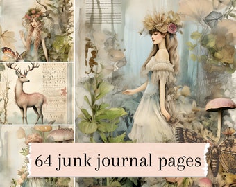 Fairy Forest Junk Journal Pagina's, Vintage Junk Journal Pagina's, Fantasy Forest Collage Afdrukbaar, Eenhoorns Forest Digitale Downloadbare Journal