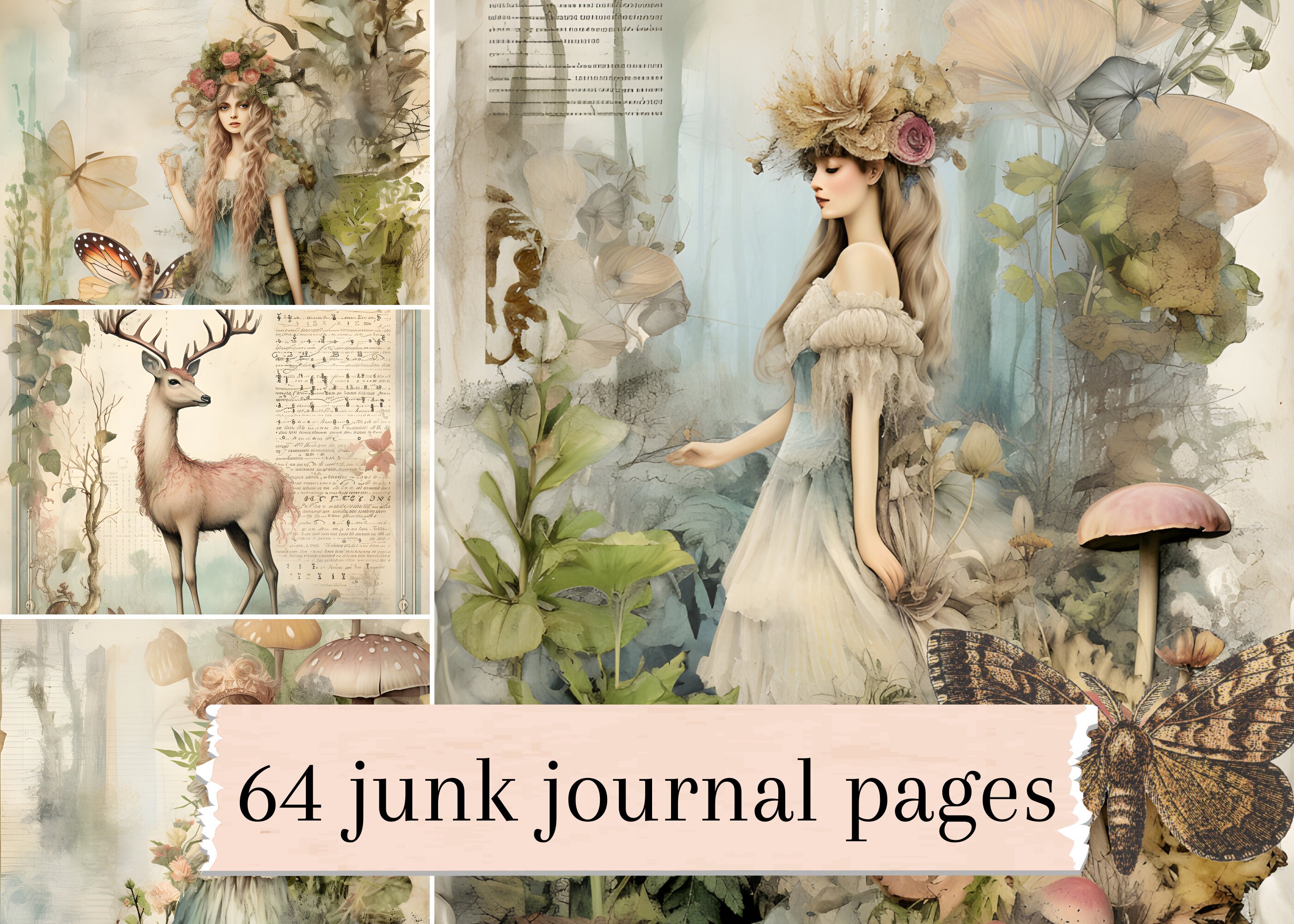 Fairy Forest Junk Journal Pages, Vintage Junk Journal Pages, Fantasy ...