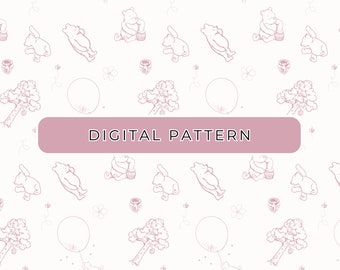 Papel digital de Winnie the Pooh, estampado de cuadros sin costuras (PNG, PDF)