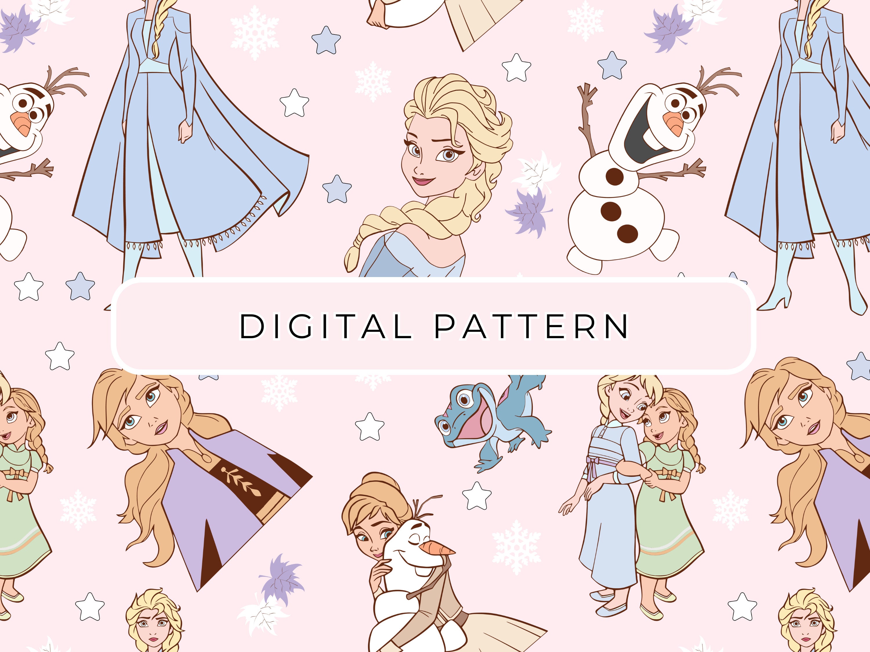 Princess Digital Paper Pattern Pink Frozen Theme, Seamless Patterns Digital Paper Elsa Anna PNG Paper Commercial Use