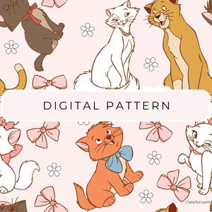 Aristochats motif papier numérique thème rose, Aristochats motifs sans couture papier numérique PNG papier à usage commercial