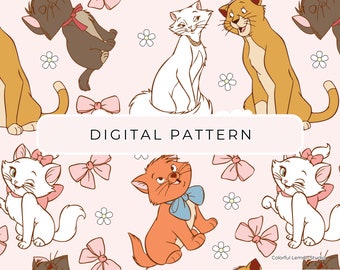 Aristocats Digital Paper Pattern Pink Theme, Aristocats Seamless Patterns Digital Paper PNG Paper Commercial Use