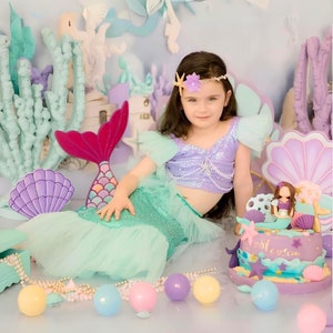 Purple and Green Mermaid Birthday Dress for Girls – Ariel-Inspired Outfit, Sparkling Costume, Perfect Gift for Parties & Dress-Up