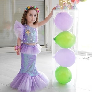 Girls' Mermaid Birthday Dress, Purple Fish Scale Costume, Birthday Gifts for Girls
