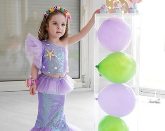 Mermaid Dress for Girls, Purple Fish Scale Costume, Birthday Gifts for Girls