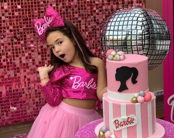 Personalized Birthday Dress for Girls, Sparkly Pink Sequin Tulle Outfit, Birthday Gifts