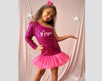 Personalized Dress for Girls, Unique Pink Princess Dress, Birthday Gifts