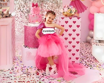 Personalized Pink Sequin Dress – Tulle Skirt, Glitter Top, Perfect for Birthdays & Parties