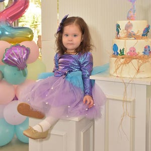 Toddler Ariel Inspired Mermaid Dress | Purple Blue Little Mermaid Costume for Birthdays Parties and Dress-Up Play