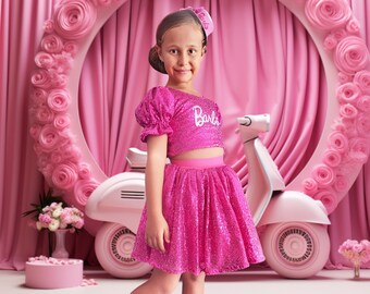 Sparkling Personalized Pink Sequin Dress for Girls, Customized Birthday Outfit, Unique Gift