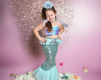 Mermaid Themed Girls' Dress with Hologram Sequins, Birthday Gift