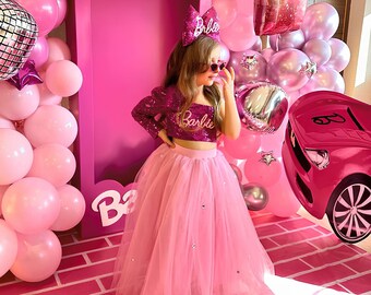 Pretty in Pink Personalized Dress, Princess Birthday Tulle Outfit for Girls