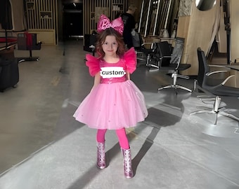 Personalized Pink Sequin & Tulle Dress: Glitter Name, Birthday Party Outfit