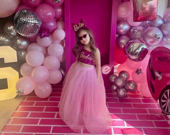 Hübsches in rosa personalisiertes Kleid, Prinzessinnen-Geburtstags-Tüll-Outfit für Mädchen, Geburtstagsgeschenke