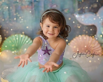 Trendy Mermaid Birthday Dress with Shells, Ariel Inspired Outfit, Birthday Gift for Girls