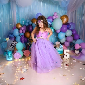 Mermaid Birthday Dress for Girls – Purple Tutu Skirt with Adjustable Straps, Princess Party Outfit, Magical Gift for Little Girls