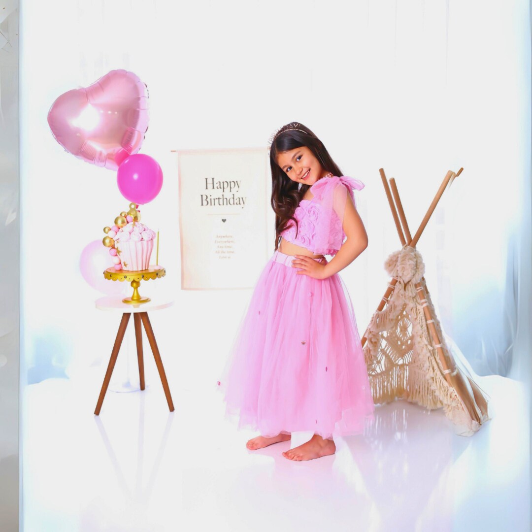 Girls Pink Tulle Skirt and Floral Top Set – Birthday & Party Outfit