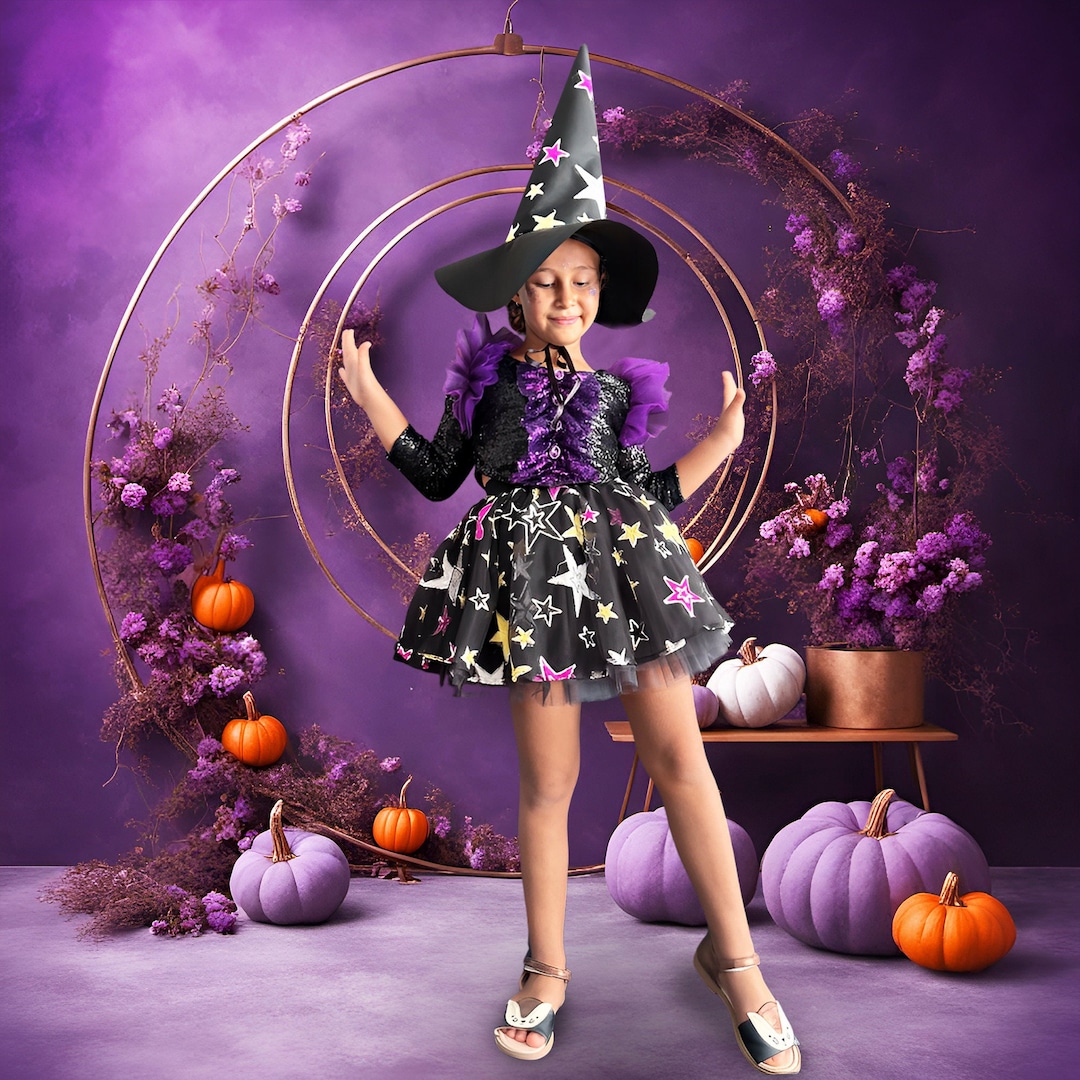 7th Birthday, Black Halloween Costume for Toddler, Witch Costume for