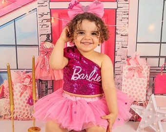 Custom Pink Sequin Tutu Dress for Girls, Birthday Celebration - Personalized Gift Idea