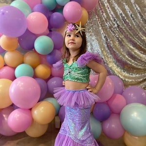 Purple and Green Ariel Birthday Dress for Kids Mermaid Costume, Unique Gift image 9