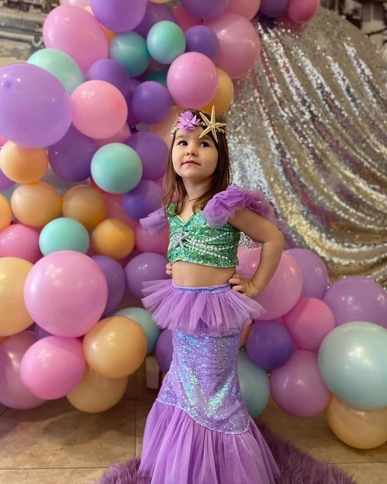 Purple and Green Ariel Birthday Dress for Kids Mermaid Costume, Unique Gift image 9