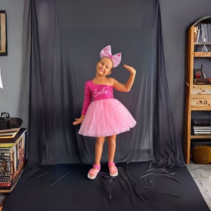 Personalized Pink Sparkle Dress for Girls – Glittery One-Shoulder Top & Tulle Skirt, Custom Name Birthday Outfit