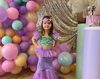Purple Mermaid Birthday Dress – Sequin Top & Ruffled Tail for Special Occasions