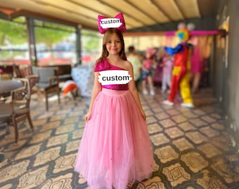 Personalized Pink Sequin One Shoulder Dress - Tulle Skirt, Elegant Birthday Outfit for Girls