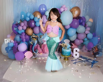 Colorful Mermaid Costume - Shiny Sequin Padded Party Dress for Girls - For Birthday and Photo Shoots, Ariel Themed Dress, Birthday Gifts