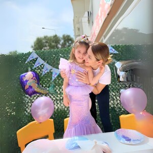 purple mermaid dress, sequin top dress, girls birthday, party dress girls, special occasion, starfish dress, tulle skirt girls, cute mermaid outfit, gift for girls, magical dress, girls fashion, summer dress, birthday gift