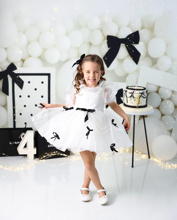 White Tulle Birthday Dress for Girls  Black Bow Party & Flower Girl Outfit  - Etsy