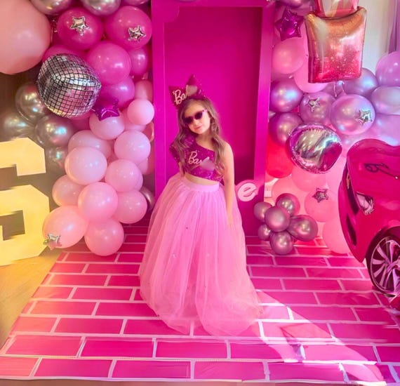 Personalized Pink Glitter Birthday Dress for Girls, Custom Name Tulle Princess Party Outfit, Rhinestone Dress