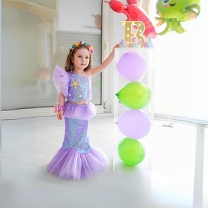 purple mermaid dress, sequin top dress, girls birthday, party dress girls, special occasion, starfish dress, tulle skirt girls, cute mermaid outfit, gift for girls, magical dress, girls fashion, summer dress, birthday gift