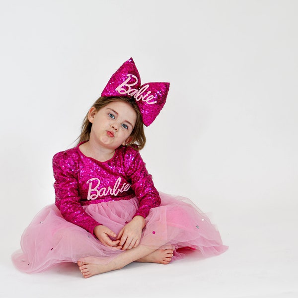 Gorgeous Hot Pink Long Sleeve Sequin Dress, Personalized Gift for Girls, Birthday Gifts