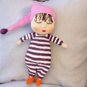 Amigurumi Doll in Pajamas, Eco-Friendly Birthday Gift, Crochet Baby Sleeping Toy, Amigurumi Sleep Buddy, Child-Safe Toy, Baby Shower Gift
