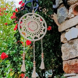 Handcrafted Mandala Dreamcatcher- Boho Wall Art Decor- Cotton Yarn- Rustic Home Accent