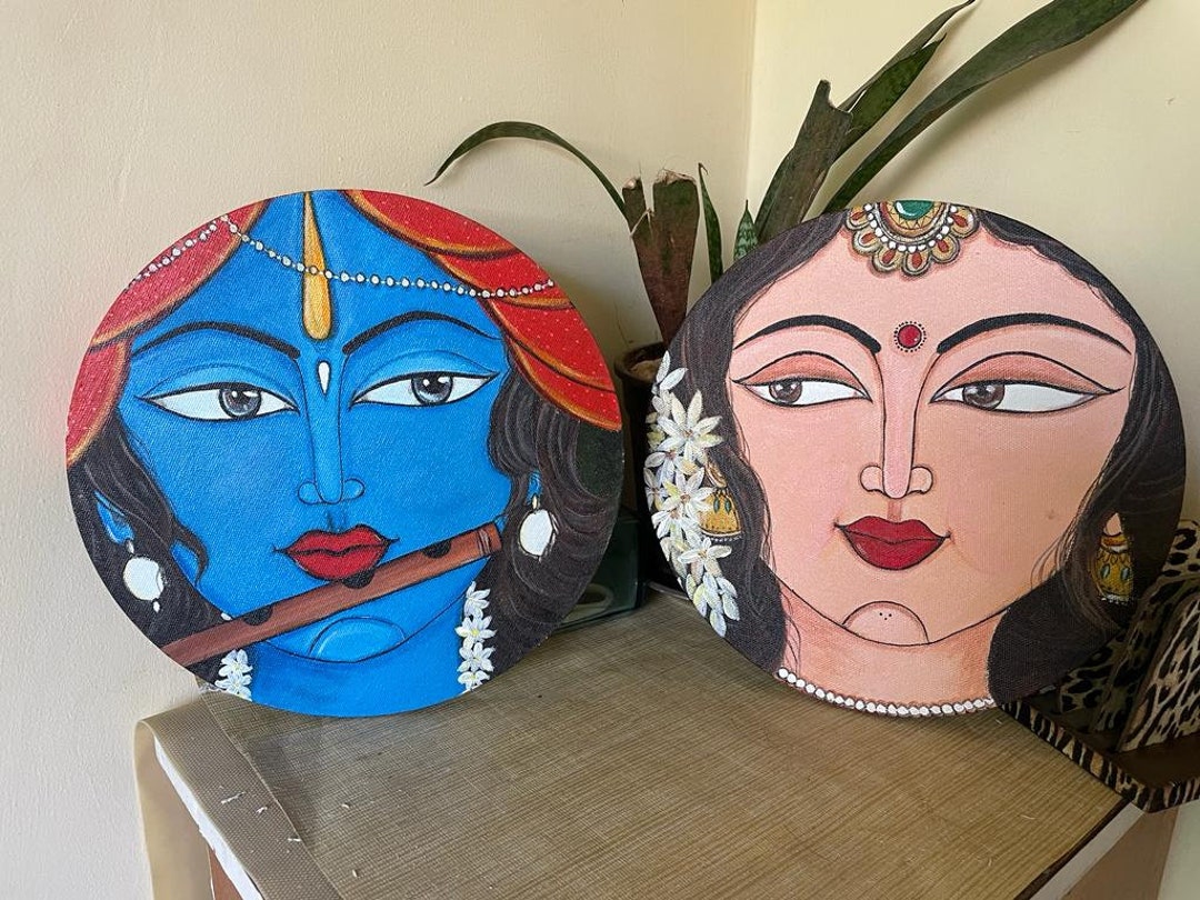Handmade Religious Lord Krishna & Radha Beautiful Painting Made on