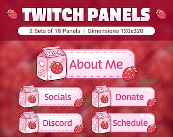 18 painéis Twitch de leite de morango x2 VERSÕES | Kawaii | Bonito | Suave | Pacote de pacote Twitch | Transmissão | Ativo de fluxo